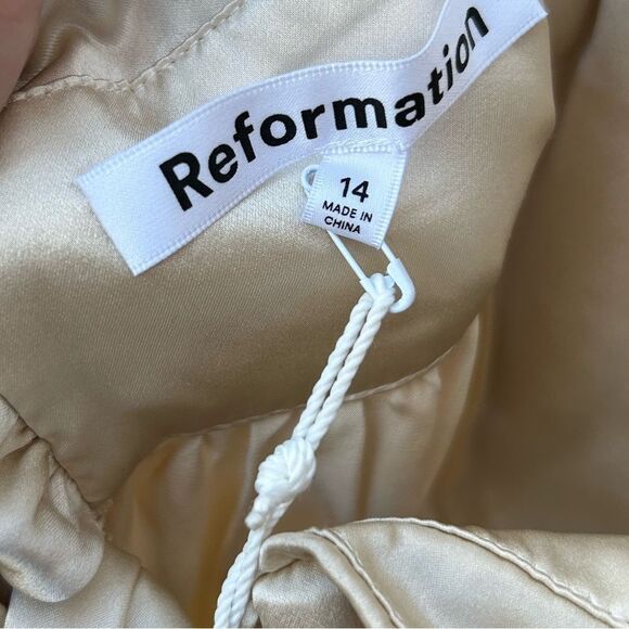 NWT Reformation Ivory Alani Silk Side Slit Backless Halter Maxi Dress size 14 - Picture 9 of 12